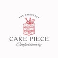 Sweetest Cake Piece. Premium Quality Confectionary Abstract Sign, Symbol or Logo Template. Hand Drawn Sweet with