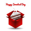 Sweetest Day. Concept of a sweet holiday. Cake in the open red box.