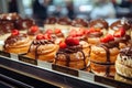 The sweetest display: cakes with berries in the store