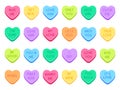 Sweetheart candy. Sweet heart candies, sweets valentines and conversation love hearts candies flat vector illustration set Royalty Free Stock Photo