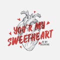 Sweetheart Valentines Day Abstract Vector Greeting Card, Apparel Illustration, Poster or Holiday Background.. Hand Drawn