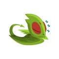 Sweetly sleeping baby dragon. Cartoon character of green fantastic animal. Colorful flat vector design for mobile game