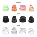 Sweetness, dessert, cream, treacle .Cakes country set collection icons in cartoon,black,outline style vector symbol