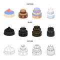 Sweetness, dessert, cream, treacle .Cakes country set collection icons in cartoon,black,outline style vector symbol