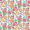 Sweets bakery doodles seamless vector pattern