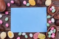 Sweets and blank card. Royalty Free Stock Photo