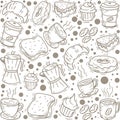 Sweets and cake background with hand drawn doodle style