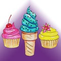 sweets, cake sweet cupcakes, fruit chocolate cherry vanilla strawberry Royalty Free Stock Photo