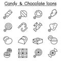 Sweets and candies icon set in thin line style Royalty Free Stock Photo