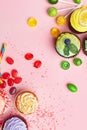 Sweets. Candy And Cupcakes On Pink Background Royalty Free Stock Photo