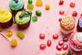 Sweets. Candy And Cupcakes On Pink Background Royalty Free Stock Photo