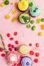 Sweets. Candy And Cupcakes On Pink Background Royalty Free Stock Photo