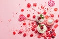 Sweets. Candy And Cupcakes On Pink Background Royalty Free Stock Photo