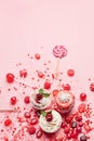 Sweets. Candy And Cupcakes On Pink Background Royalty Free Stock Photo
