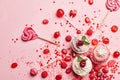 Sweets. Candy And Cupcakes On Pink Background Royalty Free Stock Photo