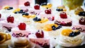 Sweets, colorful cupcakes with fruit on a tray Royalty Free Stock Photo