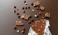 Milk chocolate bar with hazelnuts in foil wrapper Royalty Free Stock Photo