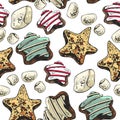 Sweets, cookies, marshmallows, seamless pattern