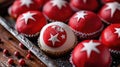 sweets decorated in honor of Turkey\'s National Day, Turkish flag, homemade cupcakes close-up, treats for