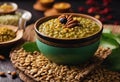 sweets desert Daal Daal sake Halva Indian Moong fruits Moong topped A full dry Split lentil green