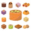 Sweets east delicious dessert food vector confectionery homemade assortment chocolate cake tasty bakery sweetness