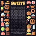 Sweets flat multicolored background with place for your text. Minimalistic design (part two).