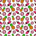 Sweets Food Seamless Pattern with Donuts, Ice Cream and Pineapples