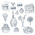 Sweets, hand drawn, line elements