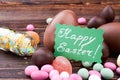 Sweets and Happy Easter card. Royalty Free Stock Photo