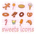 Sweets icons set, vector illustration