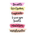 Sweets lettering vector design element. Vector hand drawn lettering for sweet shop or menu decoration