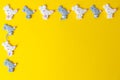 Sweets. Marshmallows frame in the shape white and gray mice or rats on yellow background, top view, copy space. 2020 new Royalty Free Stock Photo