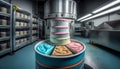 Sweets modern fairytale factory. automatic production of ice cream cake. Food dairy industry, automated technology