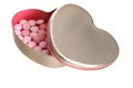 Sweets in an open silver heart shaped box