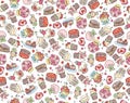 Sweets patternVector sweets seamless pattern. Sweet cupcakes background, isolated on white Royalty Free Stock Photo