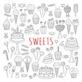 Sweets set vector icons hand drawn doodle