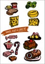 Sweets, snacks and cake icon set - hand drawn illustrations