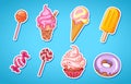 Sweets stickers. Lollipops, cakes and ice cream illustrations collection