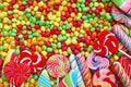 Sweets and sugar candies colorful, handmade swirl lollipop Royalty Free Stock Photo