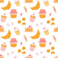 Sweets for tea or coffee. Cupcakes, candies, cookies. Vector seamless pattern