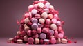 Sweets on the tree. Macaroons and chocolate are hung on the branches. Barbie style pink cakes.