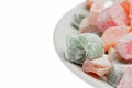 Sweets Turkish Delight, fruit jelly in coconut chips color on a Royalty Free Stock Photo