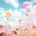 Sweets world landscape fantasy children illustration candies background