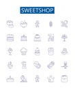 Sweetshop line icons signs set. Design collection of Candy, Sweet, Confectionery, Chocolates, Toffee, Caramel, Gummies
