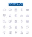 Sweetshop line icons signs set. Design collection of Candy, Sweet, Confectionery, Chocolates, Toffee, Caramel, Gummies