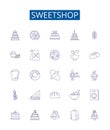 Sweetshop line icons signs set. Design collection of Candy, Sweet, Confectionery, Chocolates, Toffee, Caramel, Gummies