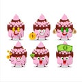 Sweety cake strawberry cartoon character with cute emoticon bring money Royalty Free Stock Photo