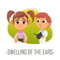 Swelling of the ears medical concept. Vector illustration.