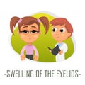 Swelling Of the eyelids medical concept. Vector illustration.