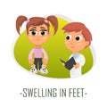 Swelling in feet medical concept. Vector illustration.